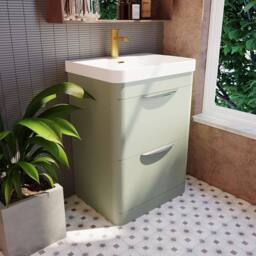 Balterley Wave 600mm Floor Standing 2 Drawer Unit & Ceramic Basin - Satin Green - thumbnail 4