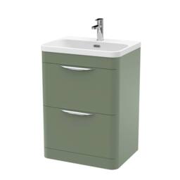 Balterley Wave 600mm Floor Standing 2 Drawer Unit & Ceramic Basin - Satin Green - thumbnail 1
