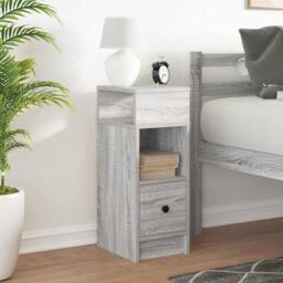 Berkfield Home Durable Bedside Cabinet with Drawer Grey Sonoma 25x31x66 cm - Size: 25 x 31 x 66 cm - thumbnail 1