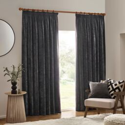 Yard Heavy Chenille Velvet Room Darkening Pencil Pleat Curtain Pair in Charcoal - Size: 168 cm width x 229 cm drop - thumbnail 2