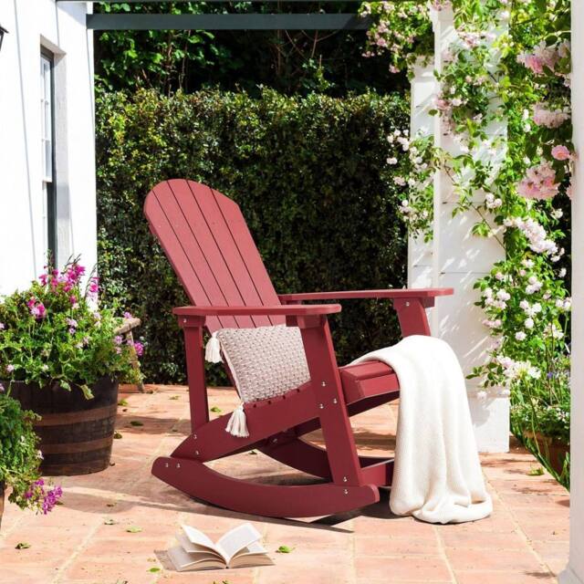 Wyld and Coco Everwood Red Rocking Chair Slatted Faux Wood Stainless Steel - image 1