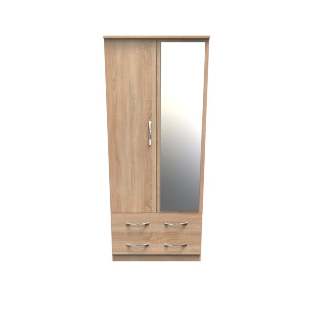 Ready Assembled 2 U Hampshire 2 Door 2 Drawer Mirrored Wardrobe (Ready Assembled) in Light Oak - image 1