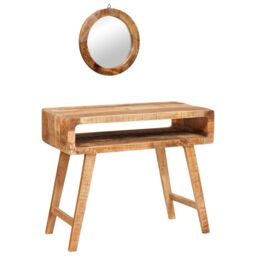 Berkfield Home Bedroom Dressing Tables with Shelf Wall-mounted with Storage with Mirror Solid mango wood in Brown - thumbnail 2