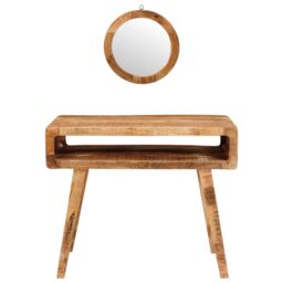 Berkfield Home Bedroom Dressing Tables with Shelf Wall-mounted with Storage with Mirror Solid mango wood in Brown - thumbnail 3