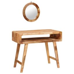 Berkfield Home Bedroom Dressing Tables with Shelf Wall-mounted with Storage with Mirror Solid mango wood in Brown - thumbnail 1
