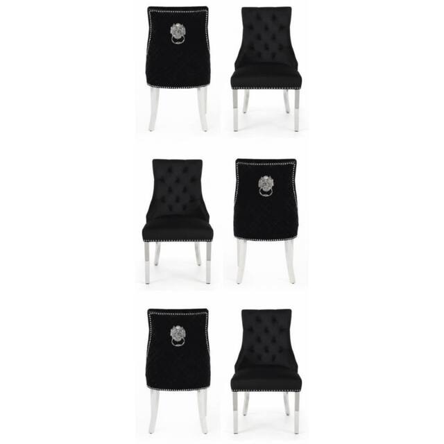 HOME LUXE INTERIOR Set of 6 Minister Black Brushed Velvet Lion Knocker Chairs & Pearls - image 1