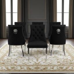 HOME LUXE INTERIOR Set of 6 Minister Black Brushed Velvet Lion Knocker Chairs & Pearls - thumbnail 5