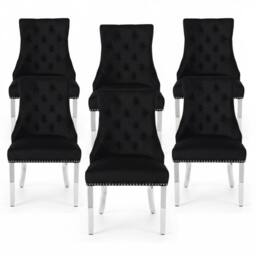 HOME LUXE INTERIOR Set of 6 Minister Black Brushed Velvet Lion Knocker Chairs & Pearls - thumbnail 3