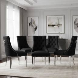 HOME LUXE INTERIOR Set of 6 Minister Black Brushed Velvet Lion Knocker Chairs & Pearls - thumbnail 6