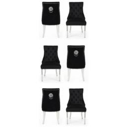 HOME LUXE INTERIOR Set of 6 Minister Black Brushed Velvet Lion Knocker Chairs & Pearls - thumbnail 1