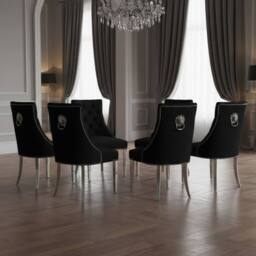 HOME LUXE INTERIOR Set of 6 Minister Black Brushed Velvet Lion Knocker Chairs & Pearls - thumbnail 4