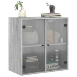 Berkfield Home Wall Cabinet with Glass Doors Grey Sonoma 68x37x68.5 cm - thumbnail 4