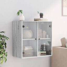Berkfield Home Wall Cabinet with Glass Doors Grey Sonoma 68x37x68.5 cm - thumbnail 1