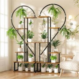 Kelvenix 2X Plant Stand Half Heart Shaped Multiple Planter Rack in Brown - Size: 0.6m2 - thumbnail 5