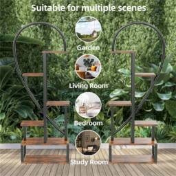 Kelvenix 2X Plant Stand Half Heart Shaped Multiple Planter Rack in Brown - Size: 0.6m2 - thumbnail 4