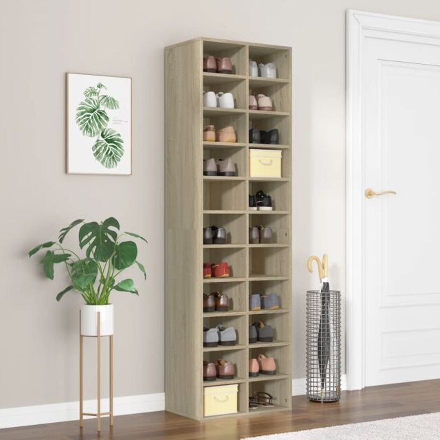 Berkfield Home Shoe Cabinet Sonoma Oak 54x34x183 cm Engineered Wood in Brown - Size: 54 x 34 x 183 cm - image 1