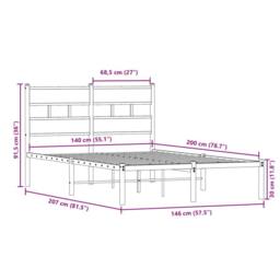 Berkfield Home Metal Bed Frame without Mattress Smoked Oak 140x200 cm in Brown - thumbnail 9