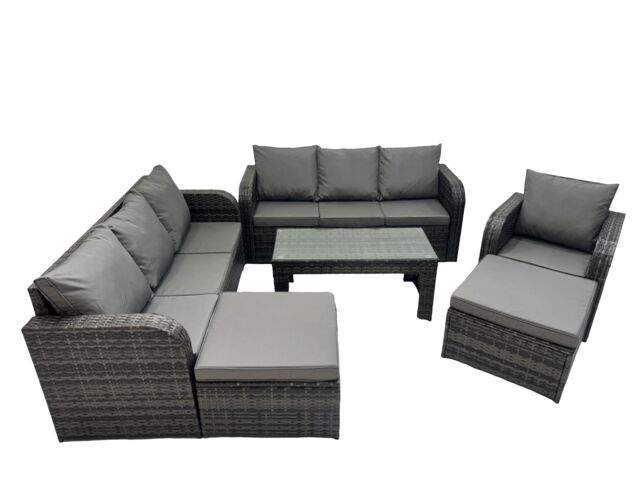 Fimous 3 Seater Sofa Reclining Chair Coffee Table with 2 Big Footstools in Dark Grey - image 1