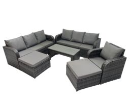Fimous 3 Seater Sofa Reclining Chair Coffee Table with 2 Big Footstools in Dark Grey - thumbnail 2