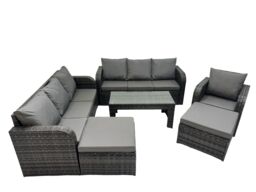 Fimous 3 Seater Sofa Reclining Chair Coffee Table with 2 Big Footstools in Dark Grey - thumbnail 1