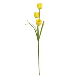 Leaf Realistic 80cm artificial tulip flower stem, featuring three beautifully crafted flowers w/ silk petals & realistic plastic leaves. The fully - thumbnail 2
