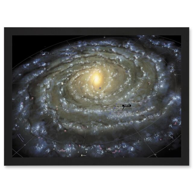 Artery8 Space Map Milky Way Galaxy Spiral Stars Solar System Earth Diagram Artwork Framed Wall Art Print A4 in Black - image 1