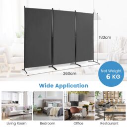 Costway 3 Panels Freestanding Room Divider Wall Folding Room Partition Separator Privacy in Grey - thumbnail 2