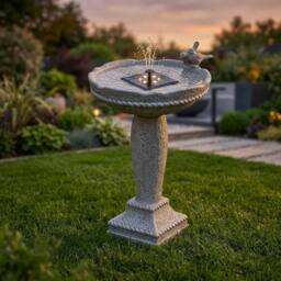 Garden Greatness Aged Stone Birds Solar Water Fountain in Grey - thumbnail 1