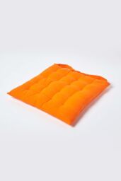 Homescapes Seat Pad Luxury 100% Cotton Indoor Outdoor Garden Cushion, Button Tie, 40cm in Orange