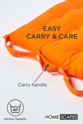 Homescapes Seat Pad Luxury 100% Cotton Indoor Outdoor Garden Cushion, Button Tie, 40cm in Orange - thumbnail 6