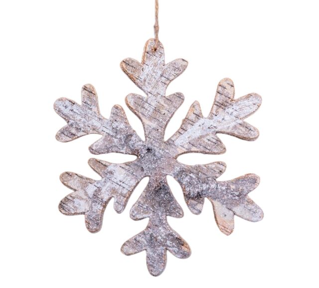 Shatchi 20cm Snowflake Shape Birch Bark Wooden Christmas Wall Hanging Decoration in Silver - image 1