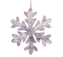Shatchi 20cm Snowflake Shape Birch Bark Wooden Christmas Wall Hanging Decoration in Silver