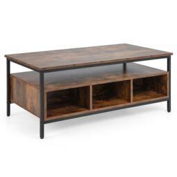 Costway Industrial Coffee Table Wooden Cocktail Center Table with Storage Shelf in Brown - thumbnail 4