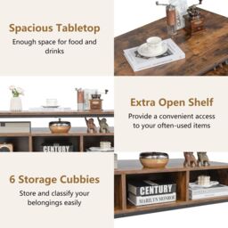 Costway Industrial Coffee Table Wooden Cocktail Center Table with Storage Shelf in Brown - thumbnail 6