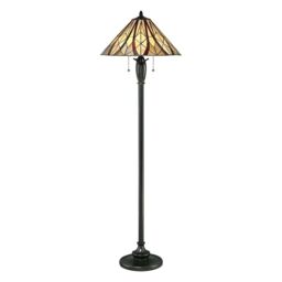 Loops Floor Lamp Tiffany Style Coloured Shade Criss Cross Valiant Bronze LED E27 60W - thumbnail 1