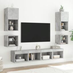 Berkfield Home TV Wall Cabinet with LED Lights Concrete Grey 30x28.5x30 cm - thumbnail 5