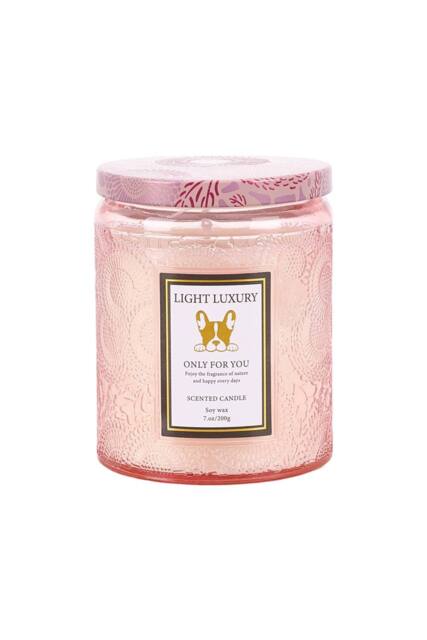 Living and Home Embossing Glass Cup Soy Wax Scented Candle with Lid in Pink - image 1