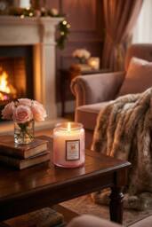 Living and Home Embossing Glass Cup Soy Wax Scented Candle with Lid in Pink - thumbnail 3