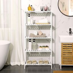 SONGMICS Bamboo 5 Tier Storage Shelf for Bathroom or Living Room in White - thumbnail 2