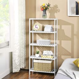SONGMICS Bamboo 5 Tier Storage Shelf for Bathroom or Living Room in White - thumbnail 1