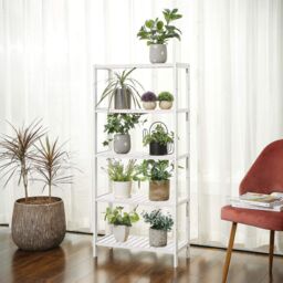 SONGMICS Bamboo 5 Tier Storage Shelf for Bathroom or Living Room in White - thumbnail 4