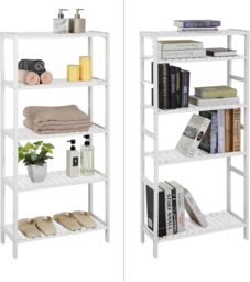 SONGMICS Bamboo 5 Tier Storage Shelf for Bathroom or Living Room in White - thumbnail 7