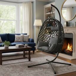 GAVENO CAVAILIA Swing Hanging Egg Chair Outdoor Garden & indoor in Charcoal - thumbnail 3