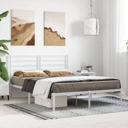 Berkfield Home Metal Bed Frame with Headboard White 120x200 cm - Size: Small Double - thumbnail 4