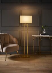 ValueLights Gloria Double Stem Metal Floor Lamp with Rectangular Lamp Shade & LED Bulb in Metallic Gold - thumbnail 2