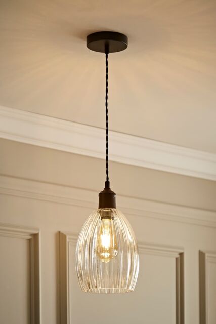 ValueLights Cheltenham Clear Ribbed Glass Dome Pendant Ceiling Light in Black - image 1