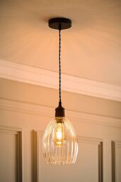 ValueLights Cheltenham Clear Ribbed Glass Dome Pendant Ceiling Light in Black - thumbnail 2
