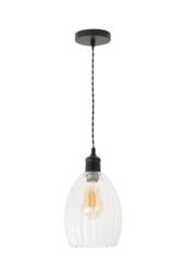 ValueLights Cheltenham Clear Ribbed Glass Dome Pendant Ceiling Light in Black - thumbnail 6