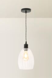 ValueLights Cheltenham Clear Ribbed Glass Dome Pendant Ceiling Light in Black - thumbnail 3