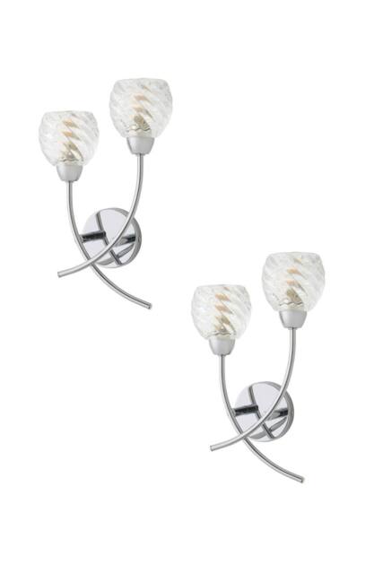 ValueLights Reyka Pair of Chrome 2 Way Swirl Glass Wall Lights with Bulbs in Metallic Silver - image 1